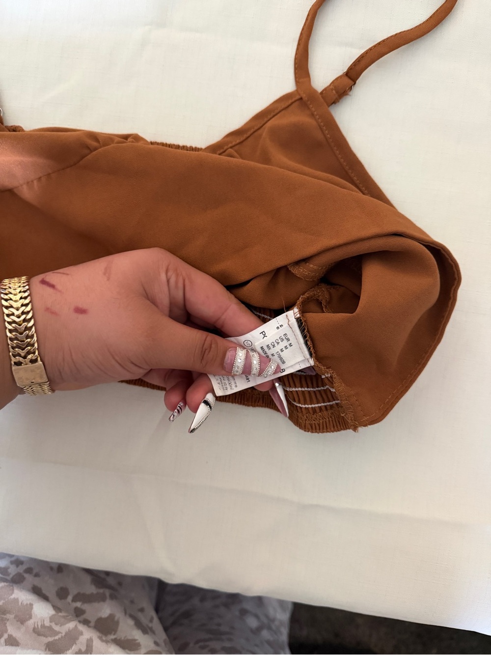 Zara Rust-Brown Ruched Spaghetti Strap Crop Top - Picture 2 of 2